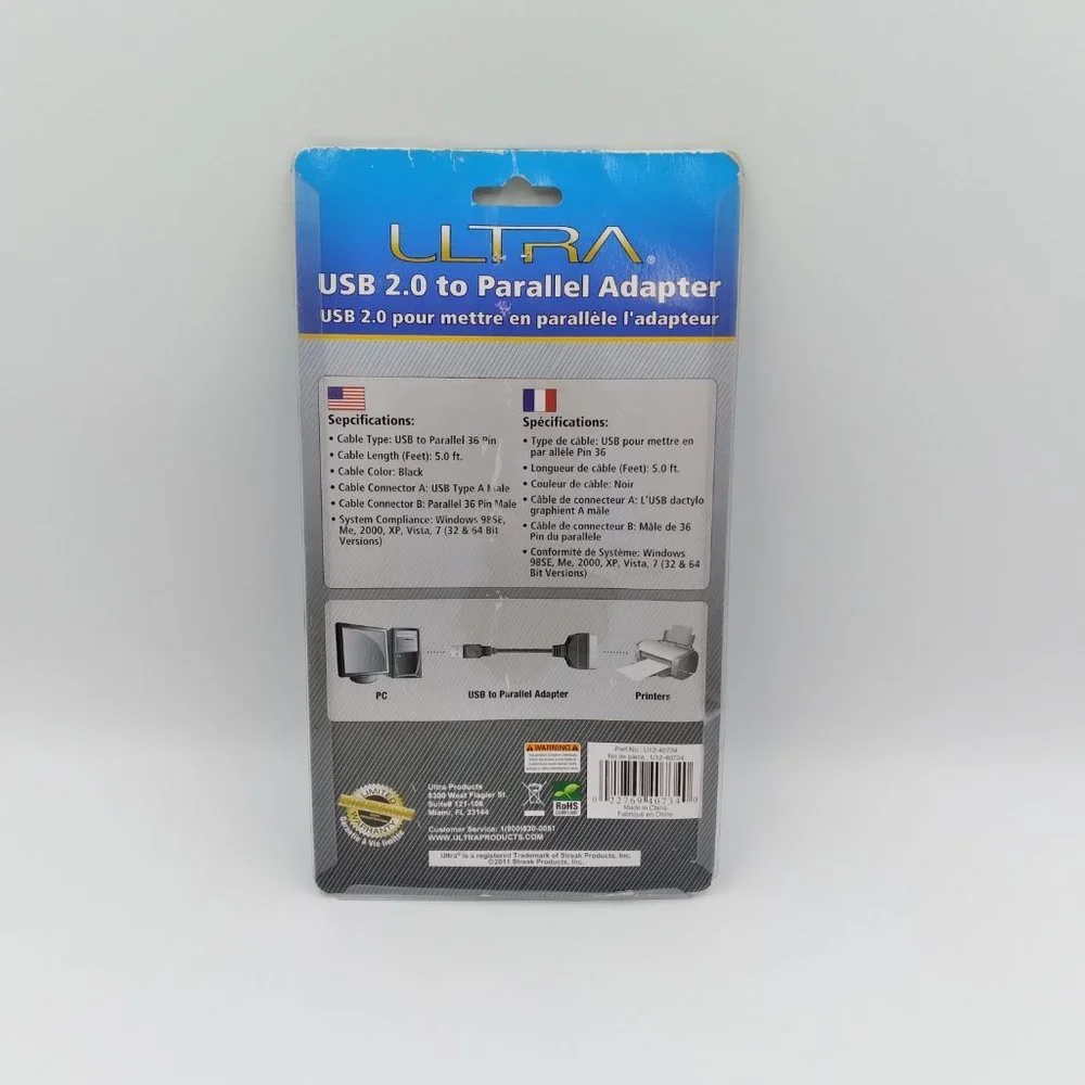 USB 2.0 to Parallel Printer Adapter Cable 5'